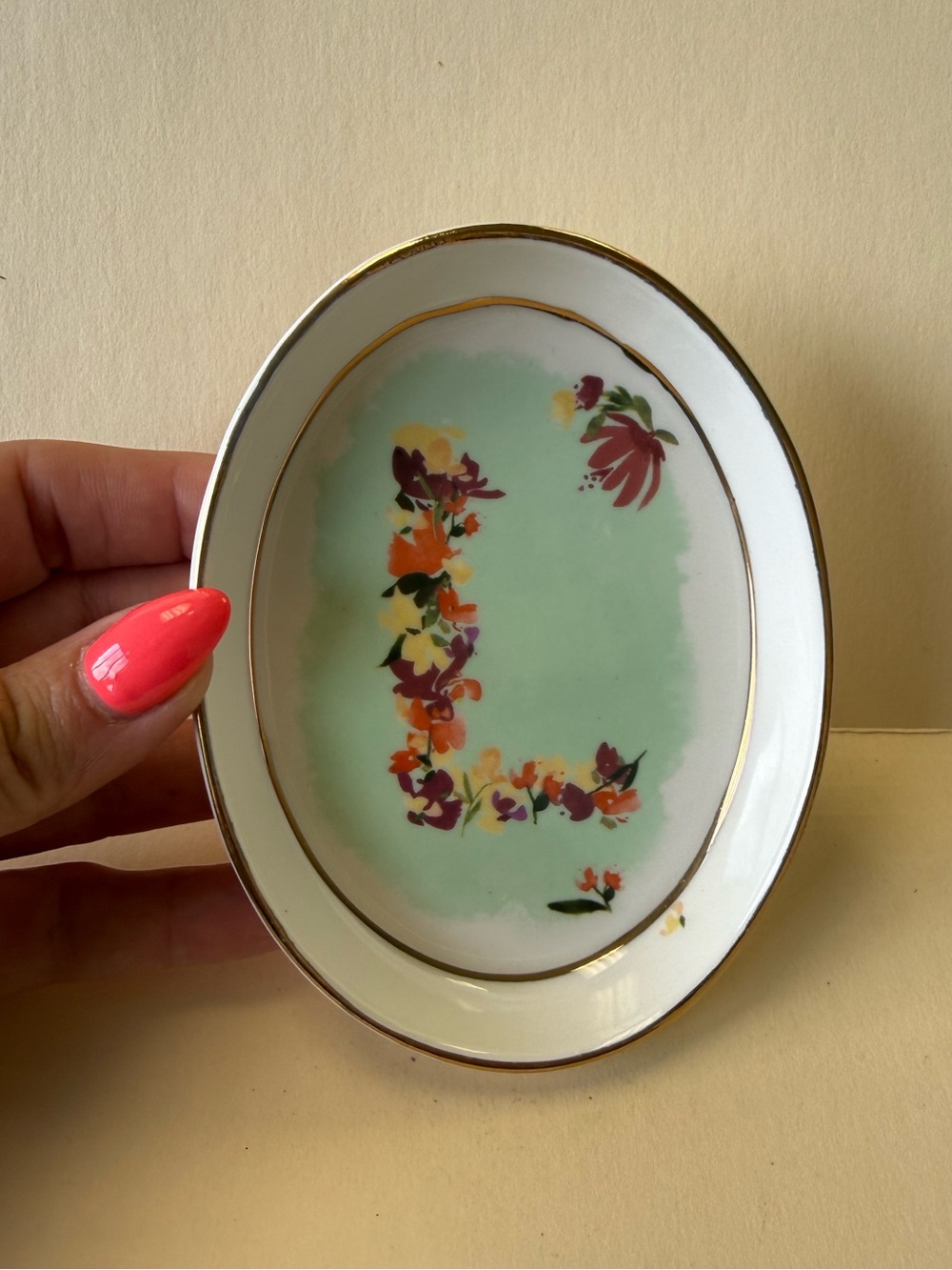 Anthropologie Porcelain Kiana Mosley Monogram Letter “L” Trinket Tray Dish